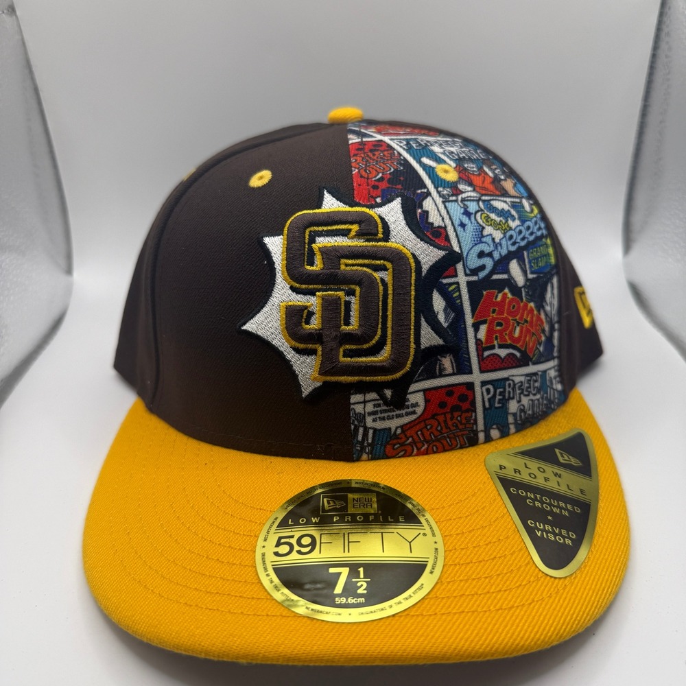New Era San Diego Padres 59FIFTY Low Profile Comic Hat Brown Yellow 7 1/2